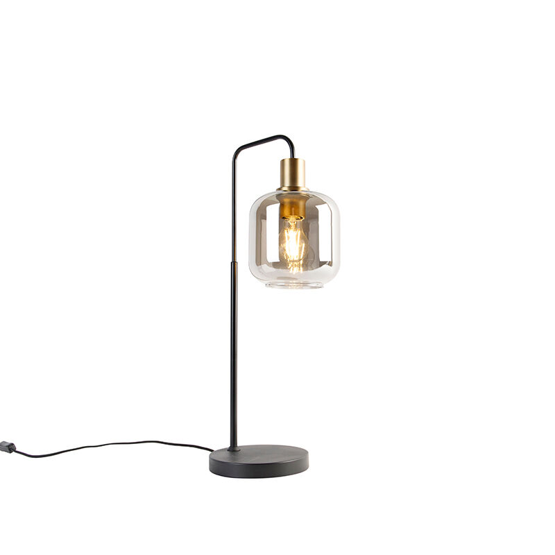 QAZQA Design Tischlampe schwarz mit Gold mit Rauchglas - Zuzanna