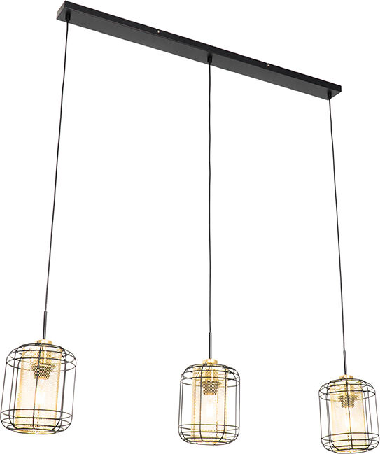 QAZQA Design hanglamp zwart met goud langwerpig 3-lichts - Gaze