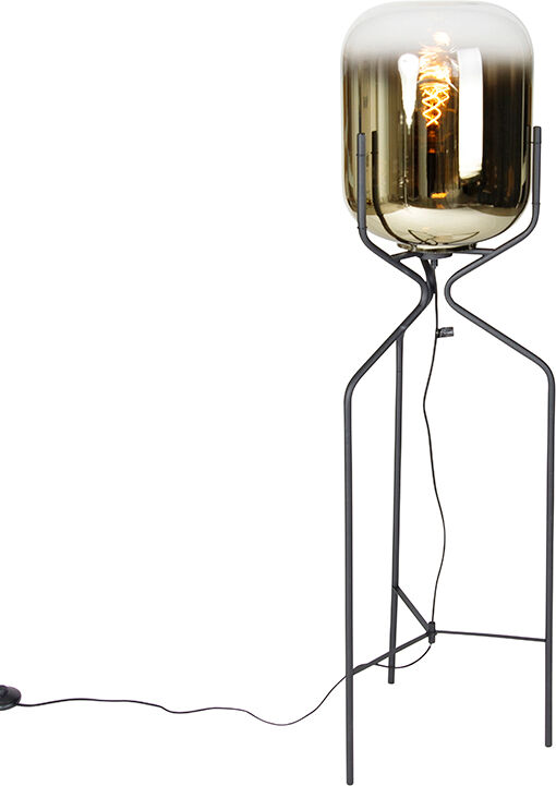 QAZQA Design vloerlamp zwart met goud glas - Bliss