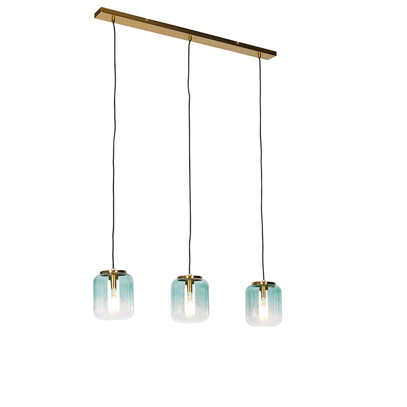 QAZQA Design hanglamp goud met groen glas 3-lichts - Bliss