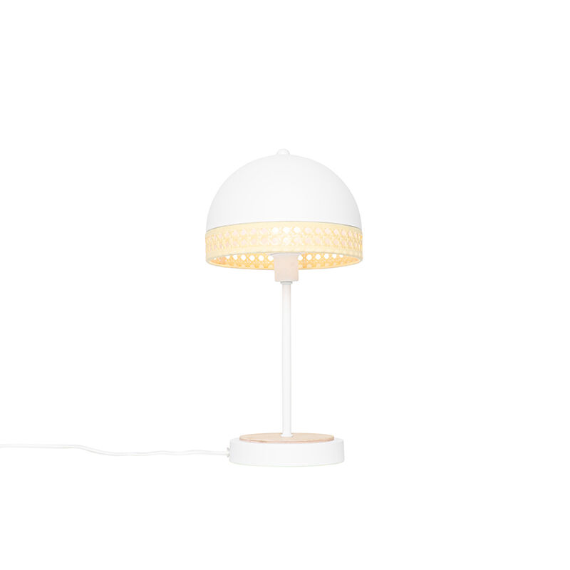 QAZQA Oosterse tafellamp wit met rotan 20 cm - Magna Rotan