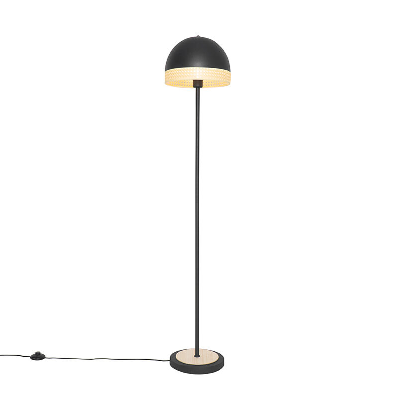 QAZQA Oosterse vloerlamp zwart met rotan 30 cm - Magna Rotan