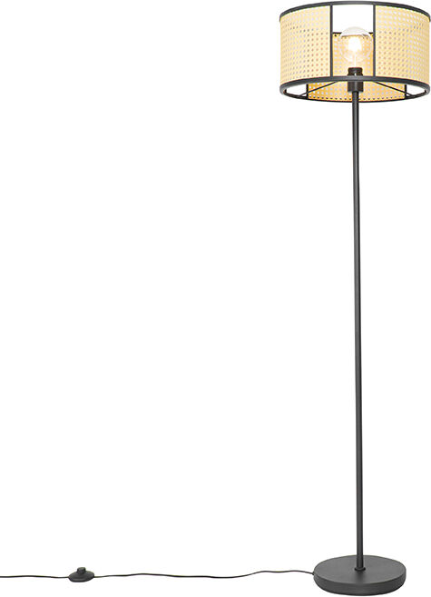 QAZQA Oosterse vloerlamp zwart met rotan 40 cm - Akira