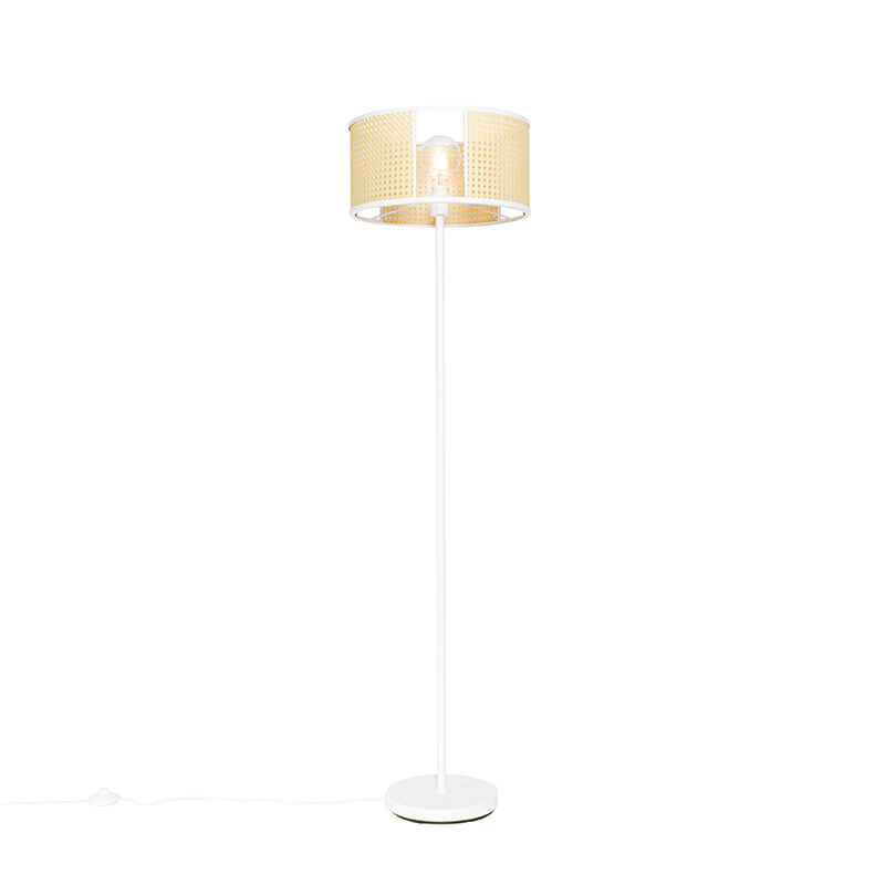 QAZQA Oosterse vloerlamp wit met rotan 40 cm - Akira