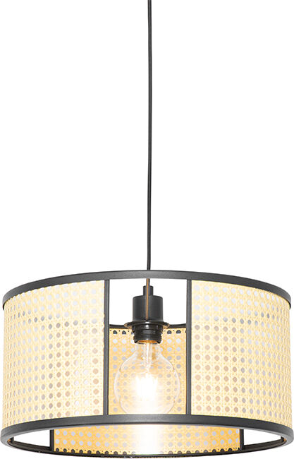 QAZQA Oosterse hanglamp zwart met rotan 40 cm - Akira