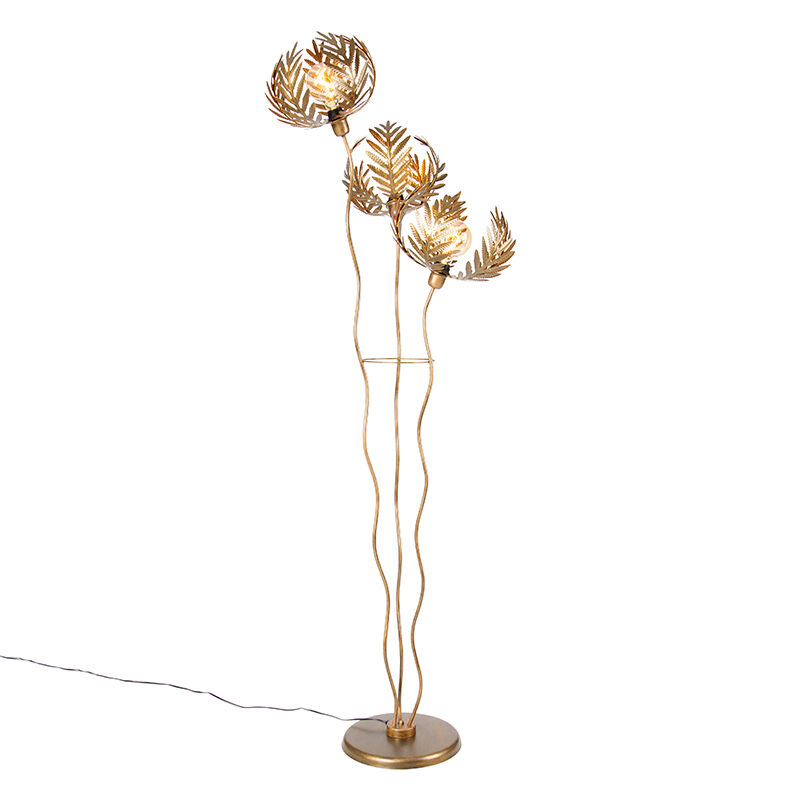 QAZQA Vintage vloerlamp goud 3-lichts - Botanica Kringel