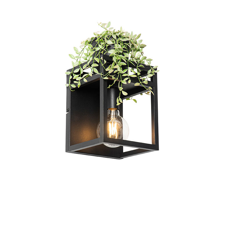 QAZQA Industriële wandlamp zwart met rek - Cage Rack