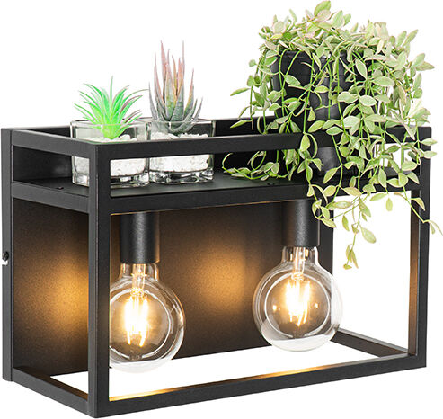 QAZQA Industriële wandlamp zwart met rek 2-lichts - Cage Rack