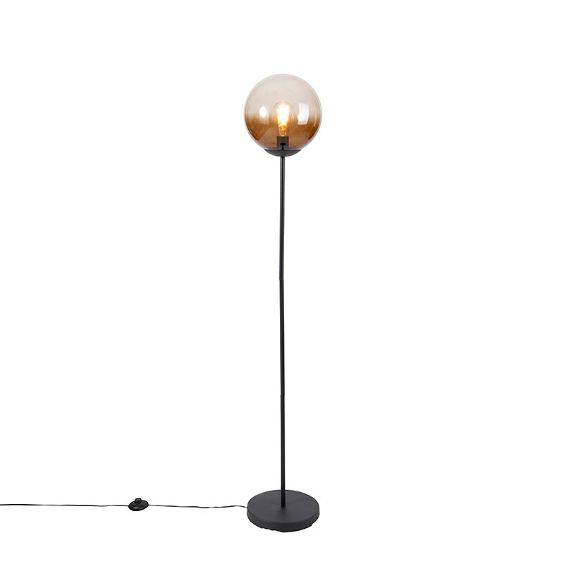 QAZQA Art deco vloerlamp zwart met bruin glas - Pallon