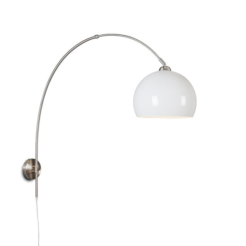 QAZQA Retro Wandbogenlampe Stahl mit weißem Schirm verstellbar