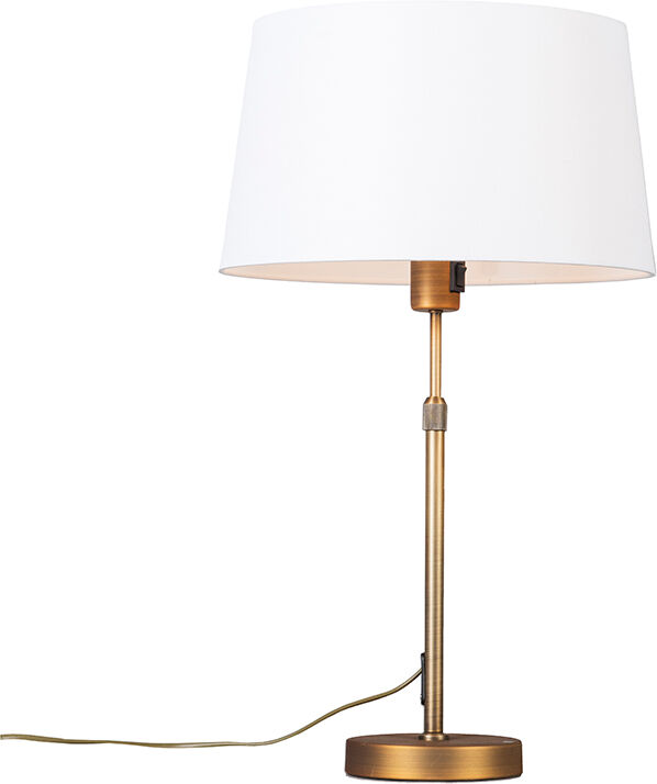 QAZQA Tischlampe Bronze mit Schirm weiß 35 cm verstellbar - Parte