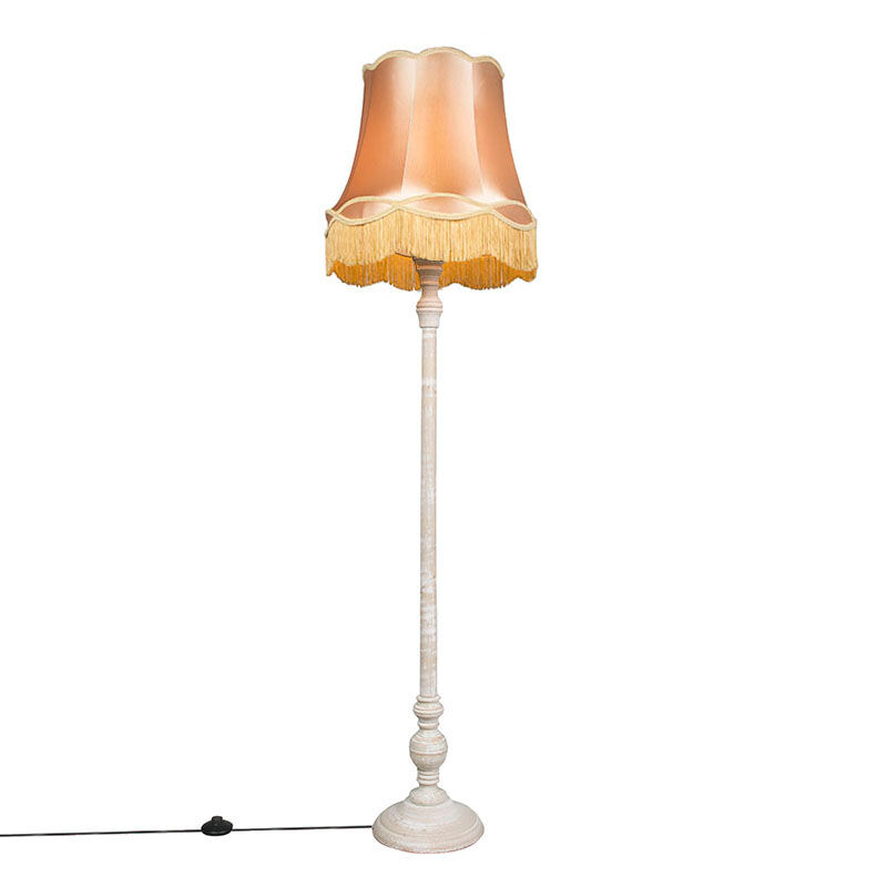 QAZQA Graue Stehlampe mit Granny-Lampenschirm Gold - Classico
