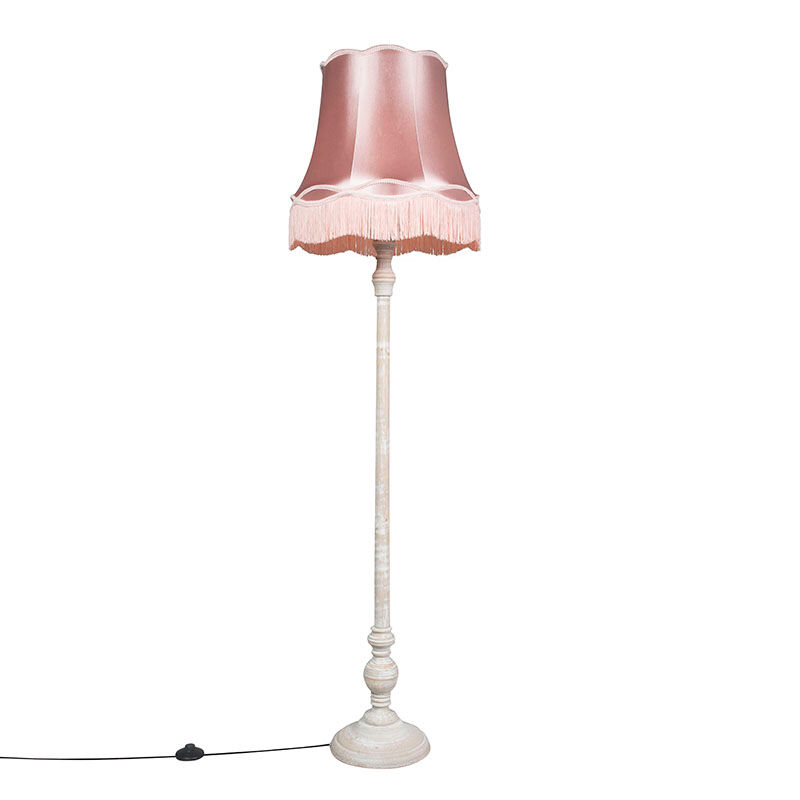 QAZQA Retro Stehlampe grau mit rosa Oma Schatten - Classico