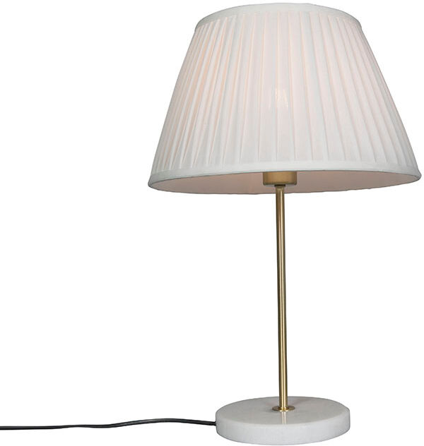 QAZQA Retro Tischlampe Messing mit Plissee Schirm Creme 35 cm - Kaso