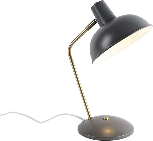 QAZQA Retro Tischlampe taupe mit Bronze - Milou