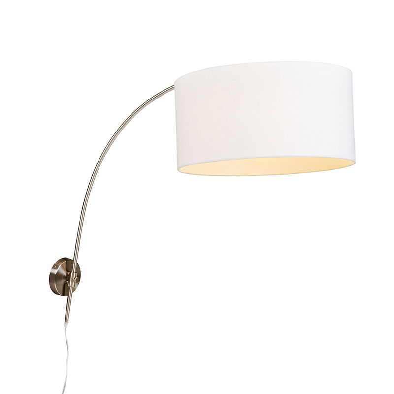 QAZQA Moderne Wandbogenlampe Stahl mit weißem Schirm 50/50/25 verstellbar