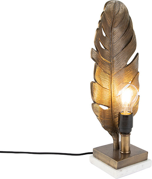 QAZQA Art Deco Tischlampe Bronze mit Marmorsockel - Blatt