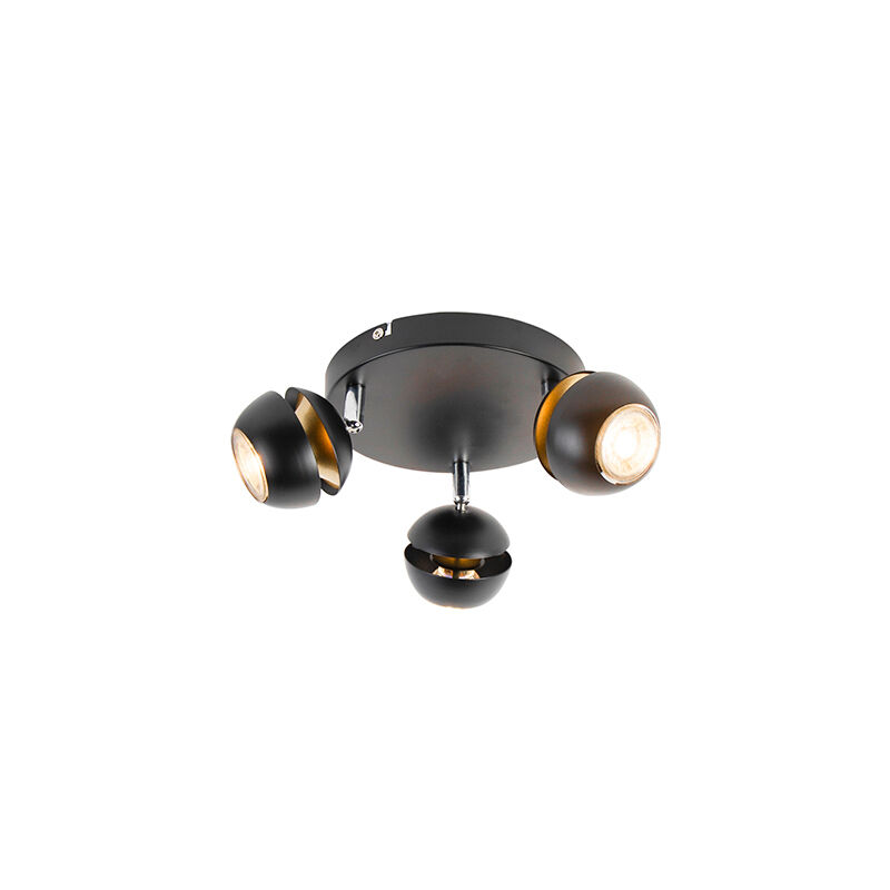 QAZQA Moderner Spot 3-Flammig schwarz mit goldener Innenseite - Buell Deluxe
