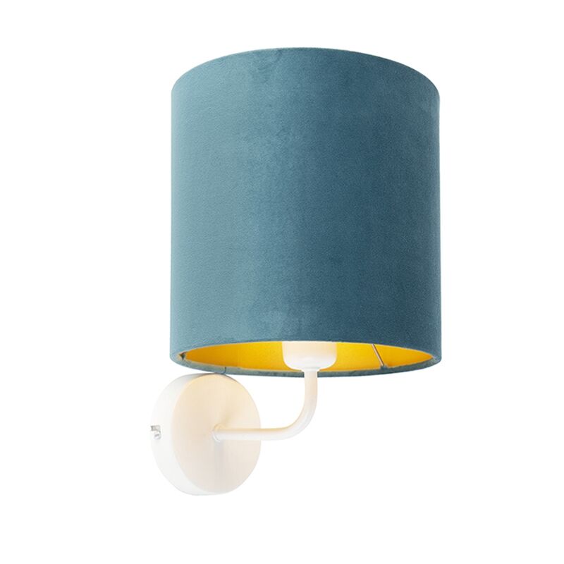 QAZQA Vintage Wandlampe weiß mit blauem Samtschirm - Matt