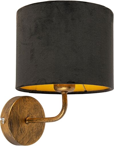 QAZQA Vintage Wandlampe Gold mit schwarzem Veloursschirm - Matt