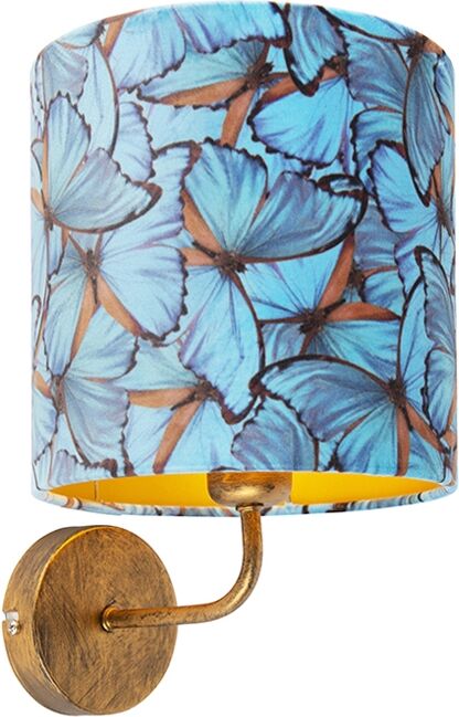 QAZQA Vintage Wandlampe Gold mit Schmetterling Veloursschirm - Matt