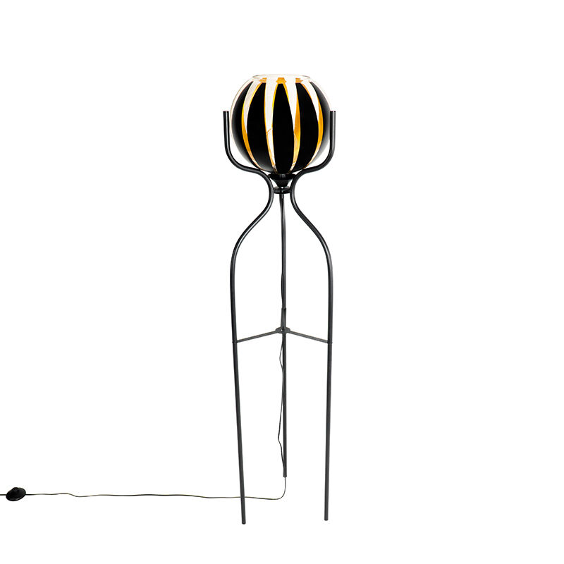 QAZQA Design Stehleuchte schwarz mit Gold - Melone