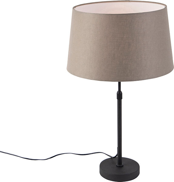 QAZQA Tischlampe schwarz mit Leinenschirm taupe 35 cm verstellbar - Parte