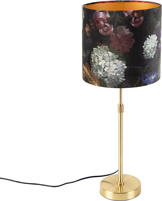 QAZQA Tischlampe Gold / Messing mit Veloursschirm Blumen 25 cm - Parte