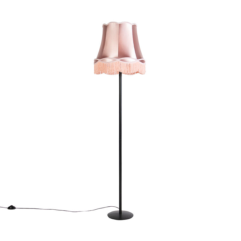 QAZQA Retro Stehlampe schwarz mit Granny Schirm rosa 45 cm - Simplo