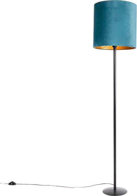 QAZQA Schwarze Stehlampe Veloursschirm blau/gold 40 cm - Simplo