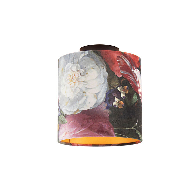 QAZQA Deckenleuchte mit Schirm Blumen/Gold 20 cm - Combi schwarz