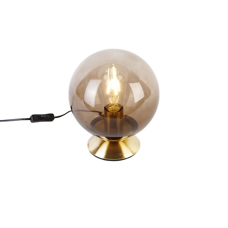 QAZQA Art Deco Tischlampe Messing mit Rauchglas - Pallon