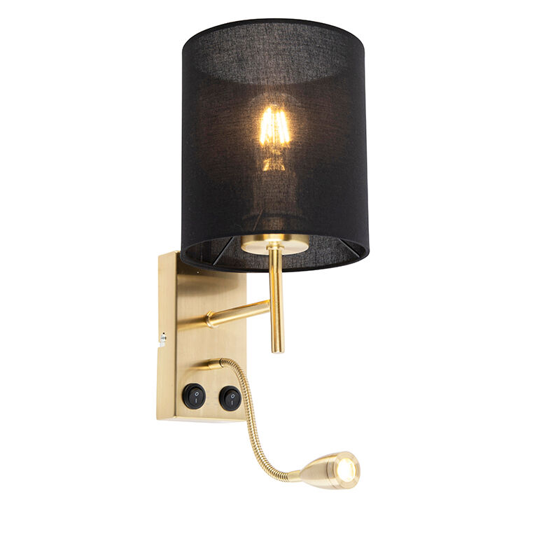 QAZQA Art Deco Wandlampe Gold mit schwarzem Baumwollschirm - Stacca