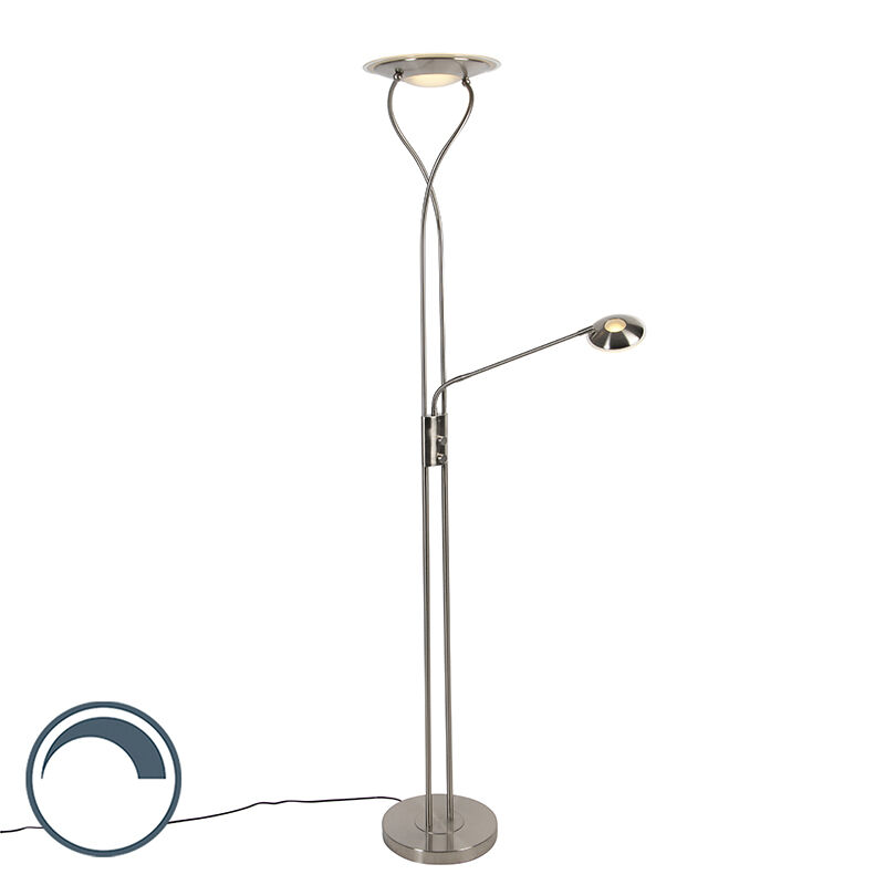 QAZQA Moderne Stehlampe Stahl inkl. LED mit Lesearm - Mallorca