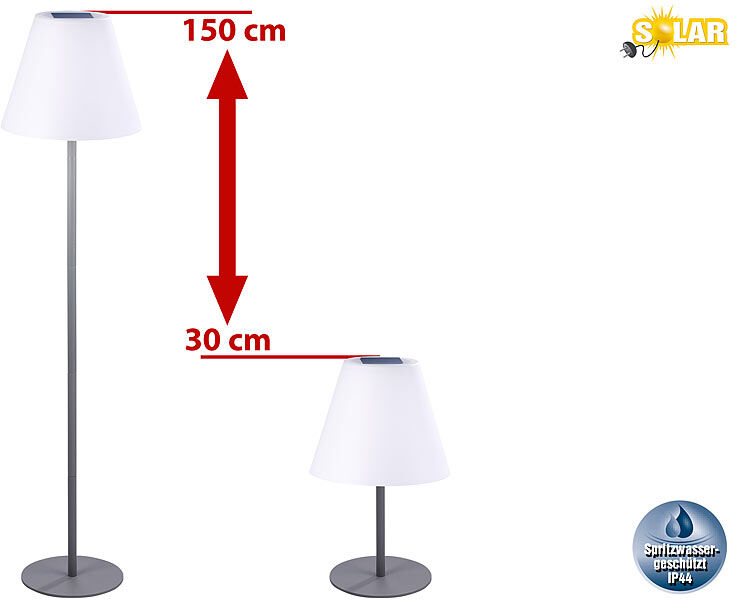 Lunartec Kabellose Solar-LED-Tisch- & Stehleuchte, 1,6 W, 50 lm, IP44