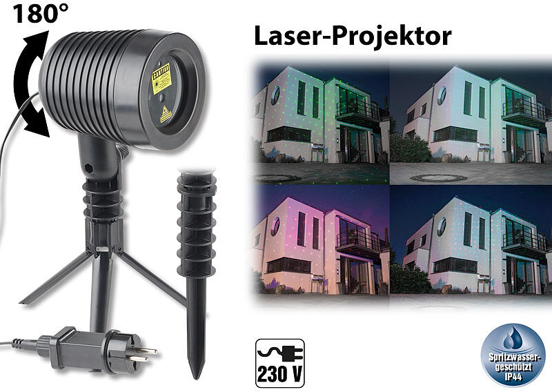 Lunartec Laserprojektor, bewegter Sternen-Regen-Lichteffekt, rot & grün, IP44