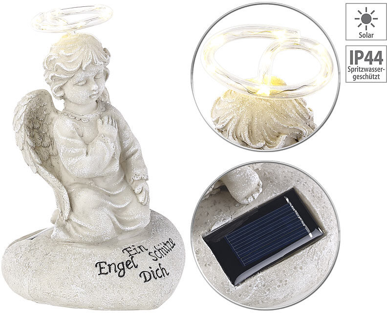 Lunartec Schutzengel-Figur mit Solar-LED-Licht, 7 LEDs, 20 cm, IP44