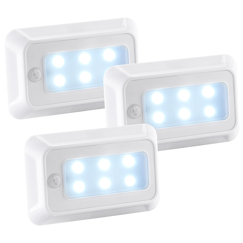 Luminea LED-Nachtlicht mit Bewegungs- & Dämmerungs-Sensor, Batterie, 3er-Set