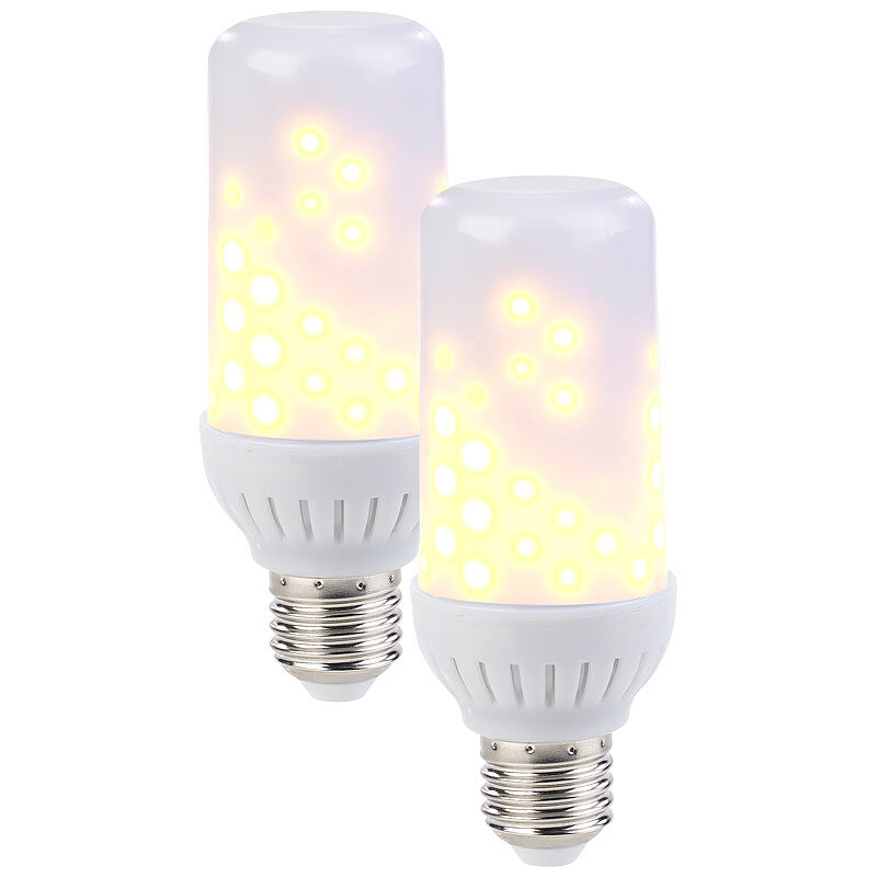Luminea 2er-Set LED-Flammen-Lampen mit realistischem Flackern, E27, 96 LEDs