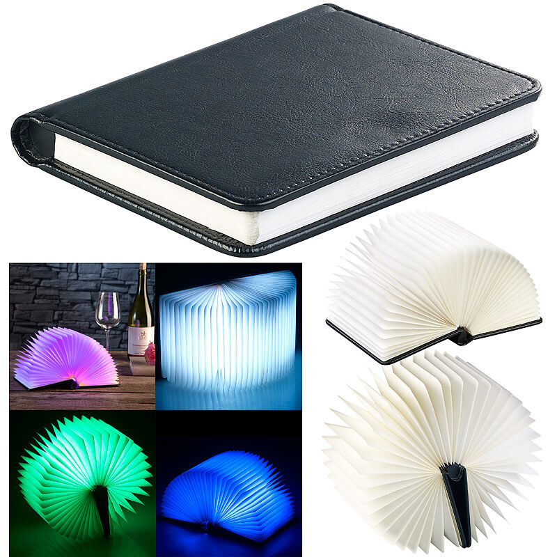 Lunartec Klappbare LED-Stimmungsleuchte im Buch-Design, 5 Farben, 0,2 Watt