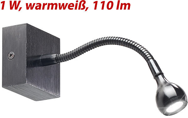 Lunartec LED-Bett- & Lese-Leuchte mit Schwanenhals, Wandmontage, 1 W, warmweiß