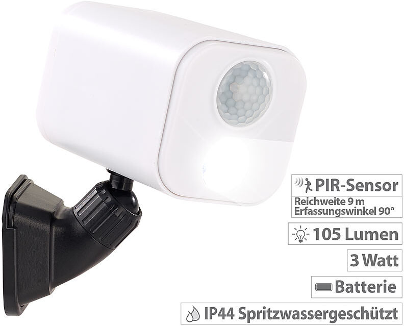 Luminea LED-Wandspot für innen & außen, Bewegungssensor, 7 Monate Laufzeit