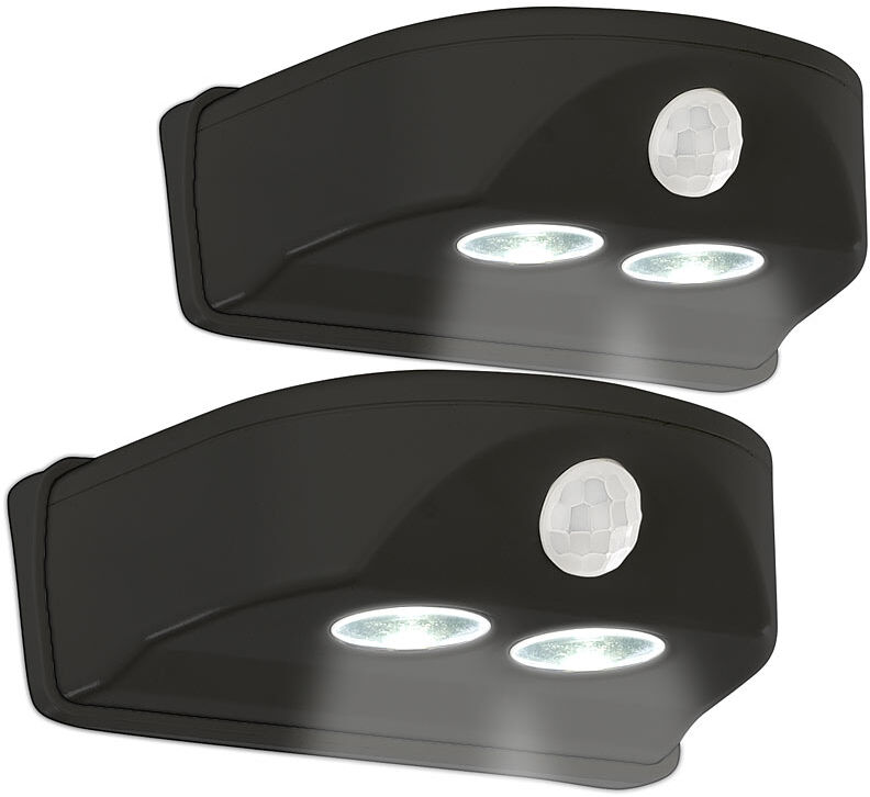 Luminea 2er-Set LED-Türleuchten, Bewegungs-/Lichtsensor, 0,4 W, 50 lm, schwarz