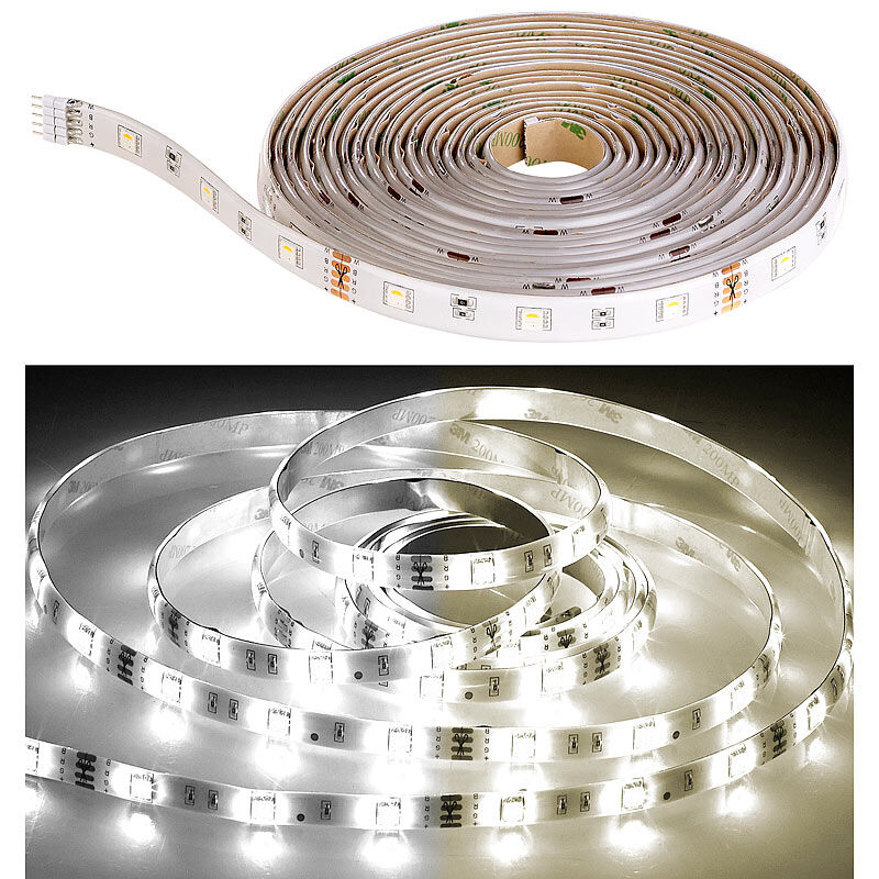 Luminea LED-Streifen-Erweiterung LAT-530, 5 m, 800 Lumen, warm/kaltweiß, IP44