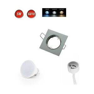 LED line Einbaustrahler GU10 Einbaurahmen Ø75mm Bohrloch Alu mit GU10 5W Warmweiß 350 lm LED Satin Eckig