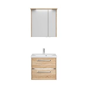 Primaster Badmöbelset Berlin eiche 65 cm Twin LED, Mineralgusswaschtisch