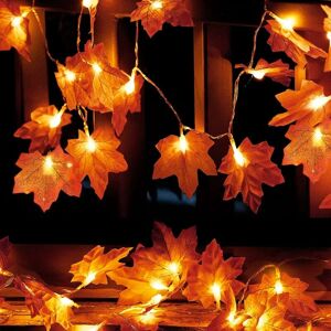 HIASDFLS Ahornblatt-Lichterkette, Herbstlichterkette, 20 LED-Ahornblatt-Lichterketten, perfekte Dekoration für Outdoor, Zuhause, Herbst, Feiertage,