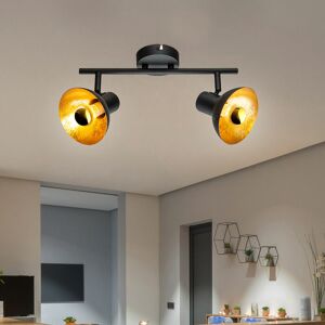 ETC-SHOP Deckenleuchte Spotleuchte Spotleiste Deckenlampe Wohnzimmer, Spots beweglich, Metall schwarz goldfarbig, 2x led 4 Watt 280 Lumen warmweiß, HxL