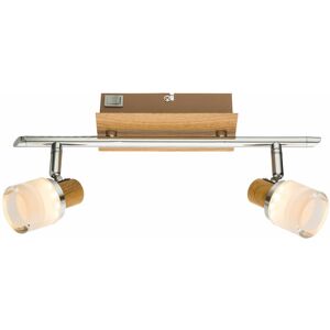 ETC-SHOP Deckenstrahler 2 Flammig Holz schwenkbare Deckenleuchte Wandlampe Strahler led, aus Chrom Schalter, 2x led 5W 380Lm warmweiß, l 35 cm