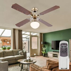 ETC-SHOP Deckenventilator mit Zugschalter Ventilatorlampe Decke 3 Stufen Ventilator mit Fernbedienung Deckenleuchte, Vor-Rücklauf, Geflecht Glas, 1x led 7W